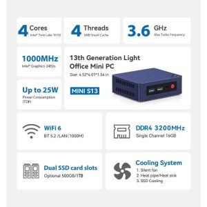 Beelink Mini S13 Intel Twinlake Gen13 N150 16500GB HDMI WiFi6 Windows 11 Pro